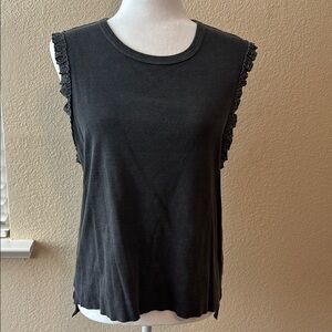 Chaser Black Ruffle Sleeve Muscle Tee